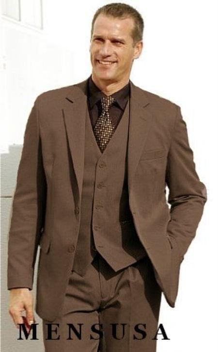 Mensusa Products High Quality Coffe~Mocca~CoCo Brown 2 Btn Vested 1 Wool Feel Poly Rayon three piece suit Notch lapel Vented