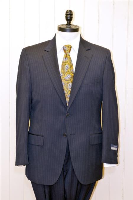 Mensusa Products 2 Button Single Breasted Wool Suit Navy Stripe