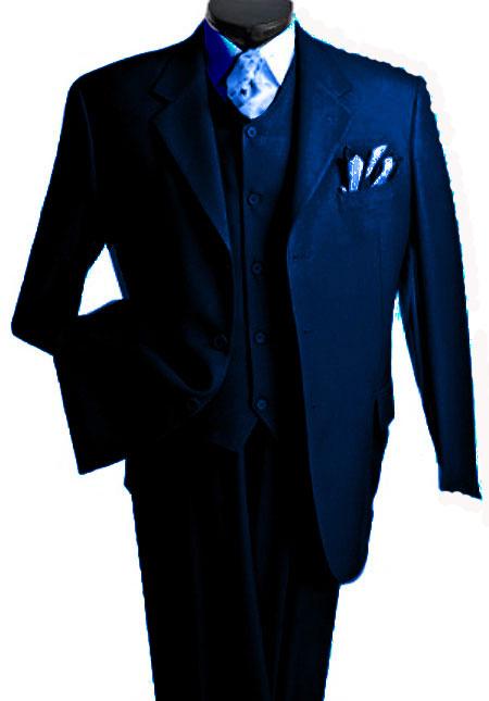 Mensusa Products Men's 3 Piece Premium Fine Drak Blue three piece suit