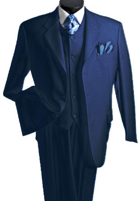 Mensusa Products Men's 3 Piece Premium Fine Navy Blue three piece suit