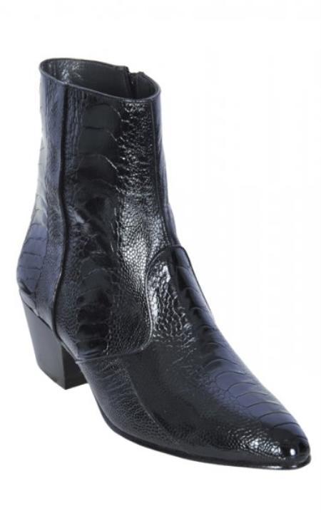 Black Genuine AllOver Ostrich Leg Dressy Boots With Zipper