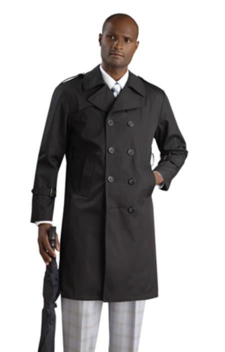 Mens Stylish Black Rain double breasted Coat ~ Trench Coat