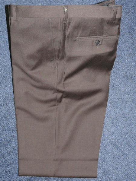 Brown 1 WOOL , SUPER 140'S Plain Front Pants