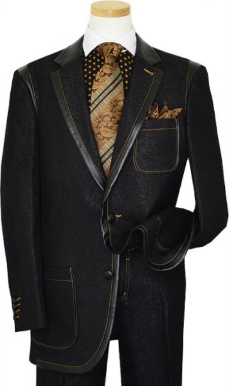 Mensusa Products Black Denim Iridescent Suit With Rust HandPick Stitching 1 Cotton