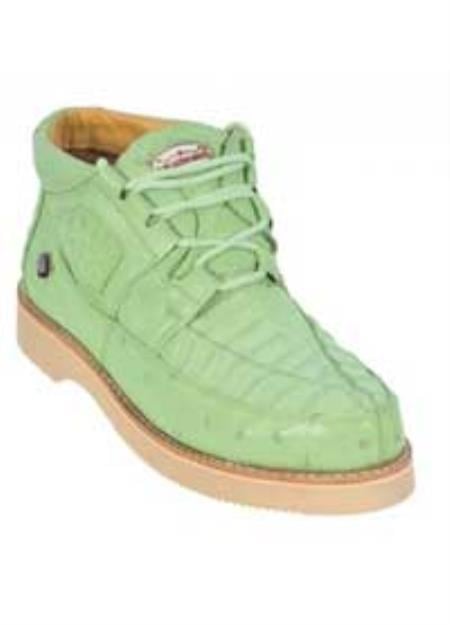Mensusa Products Los Altos Pistachio Green Genuine Crocodile / Ostrich Casual Shoes