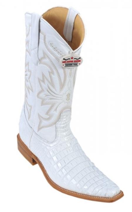 Mensusa Products Los Altos White Genuine AllOver Alligator Belly Leg Square Toe Print Cowboy Boots