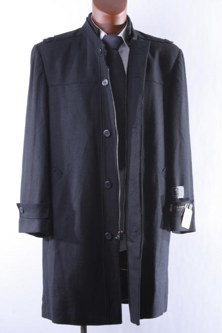 Mensusa Products Mens Single Breasted Black Wool Cashmere Topcoat