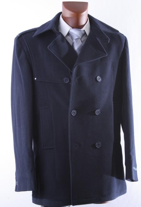 Mensusa Products Mens Double Breast Navy Luxury Wool Winter Coat