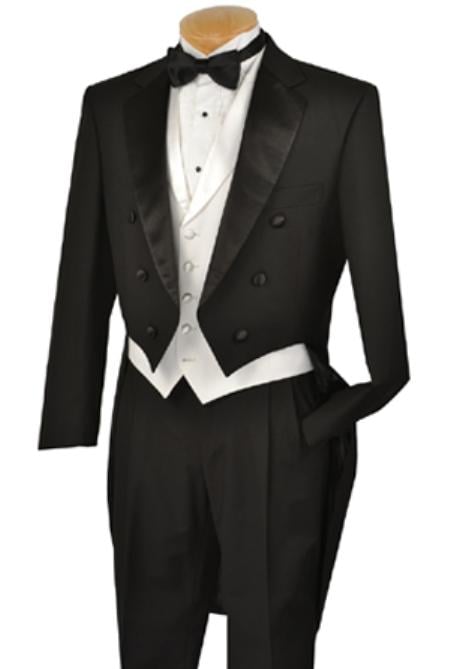 Black Full Dress TailCoat Notch Collar+ White lapeled Vest