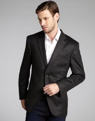 Charcoal Wool & Cashmere Blend 2 Button Blazer 
