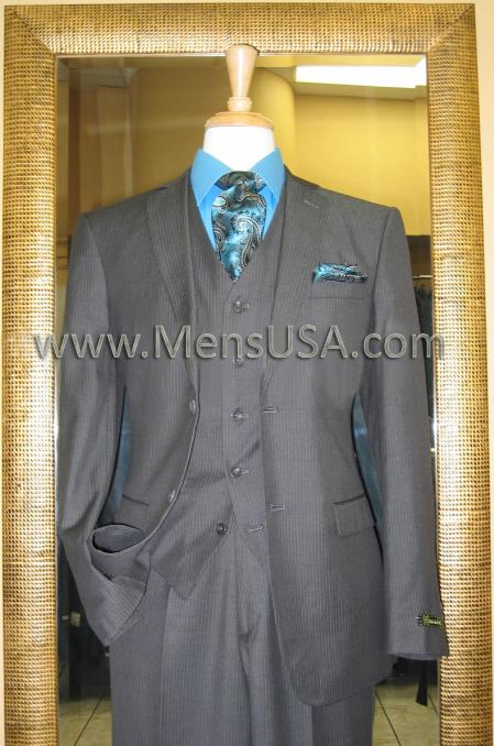 Mensusa Products 2 Button 3 Piece Charcoal Tone on Tone Slim Fit Suit
