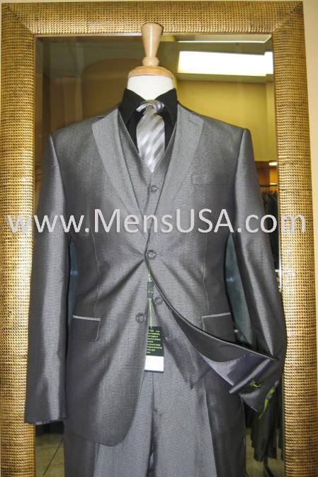 Mensusa Products 2 Button 3 Piece Silver Shiny Slim Fit Suit