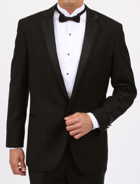 Mensusa Products Mens Black Slim Fit 1 Button Tuxedo with Center Vent
