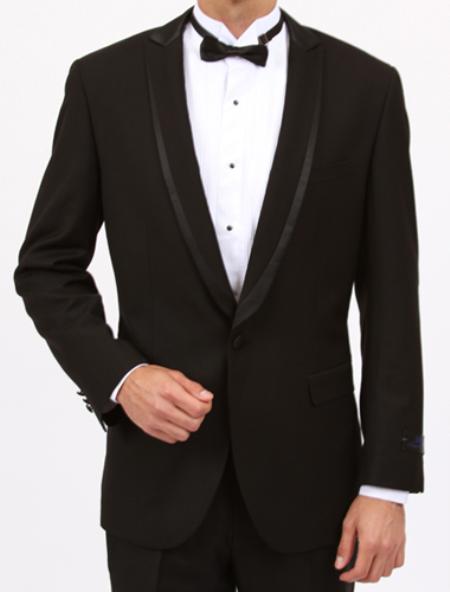 Mensusa Products Slim Fit 1 Button Tuxedo Black with Flat Front Pant