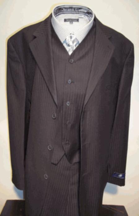 3 Piece Suit Wide Leg Pant Wool-feel Black Pinstripe Mens Jacket and Vest Cheap