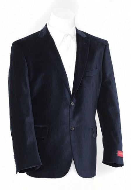 Men's Navy Blue 2 Button Velvet Sports Jacket 