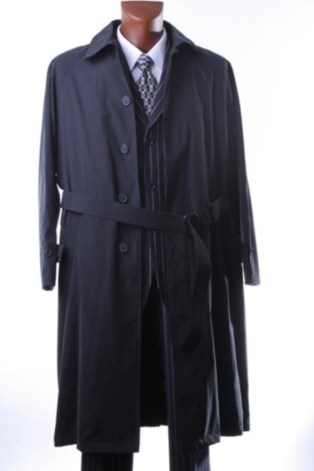 Mensusa Products Mens Black Full Length All Year Round RaincoatTrench Coat