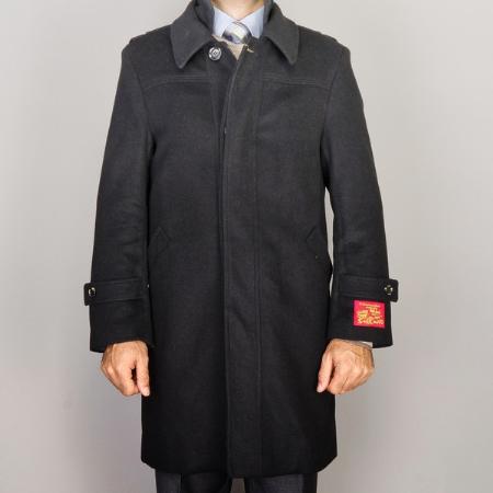 Mens Black Wool/ Cashmere Blend Modern Coat