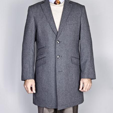 Gray Herringbone Wool/Cashmere Blend Single Breasted Carcoat
