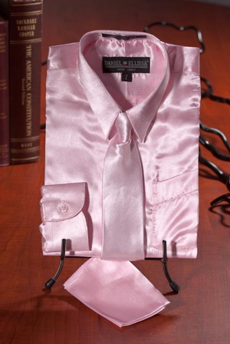 Mensusa Products Boys Light Pink Satin Dress Shirt Combo 35