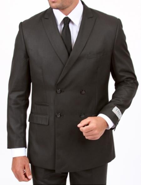 2X4 Center Vent Four Button Double Breasted Peak Lapel Slim Cut Fit Flat Front Pants Grey Suit