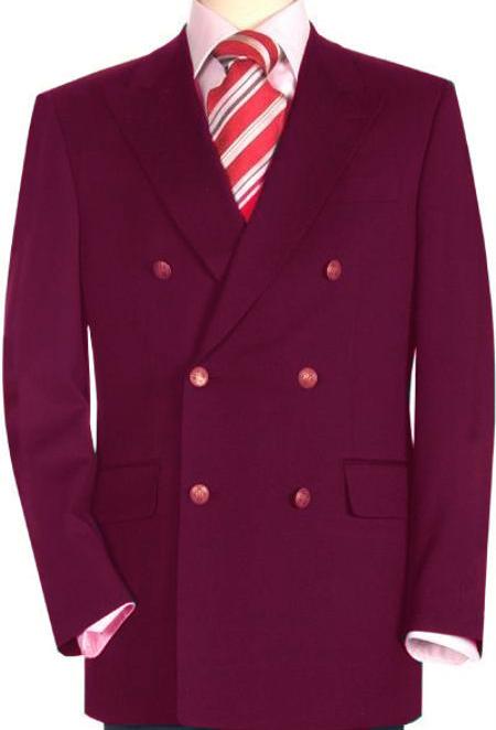 Mensusa Products High Quality Burgundy Double Breasted Blazer with Peak Lapels