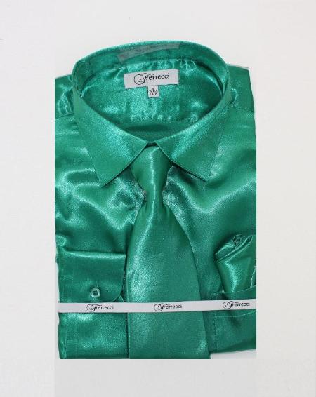 Mensusa Products Mens Shiny Luxurious Shirt Green