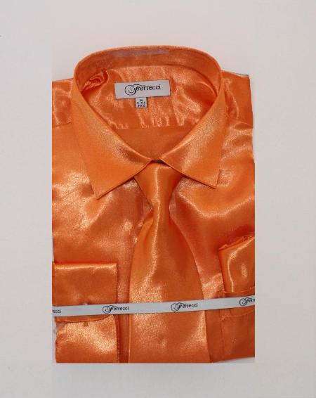 Mensusa Products Mens Shiny Luxurious Shirt Orange