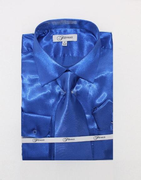 Mensusa Products Mens Shiny Luxurious Shirt Royal Blue