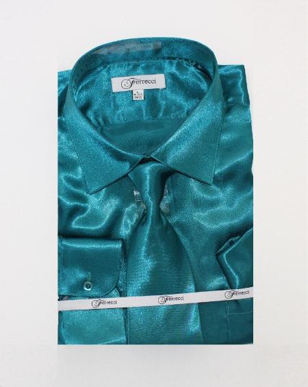 Mensusa Products Mens Shiny Luxurious Shirt Teal