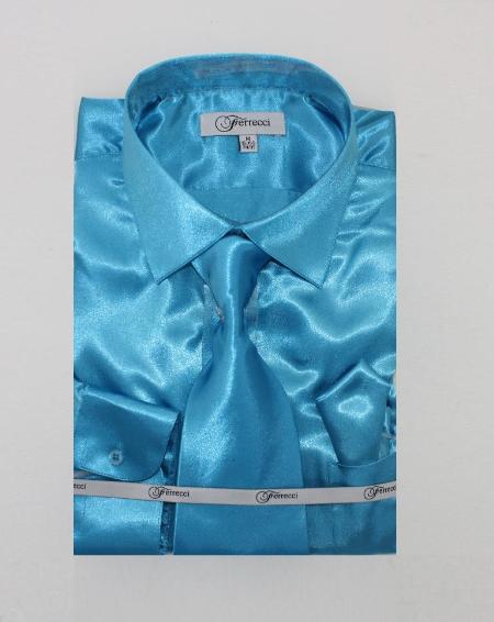 Mensusa Products Mens Shiny Luxurious Shirt Turquoise