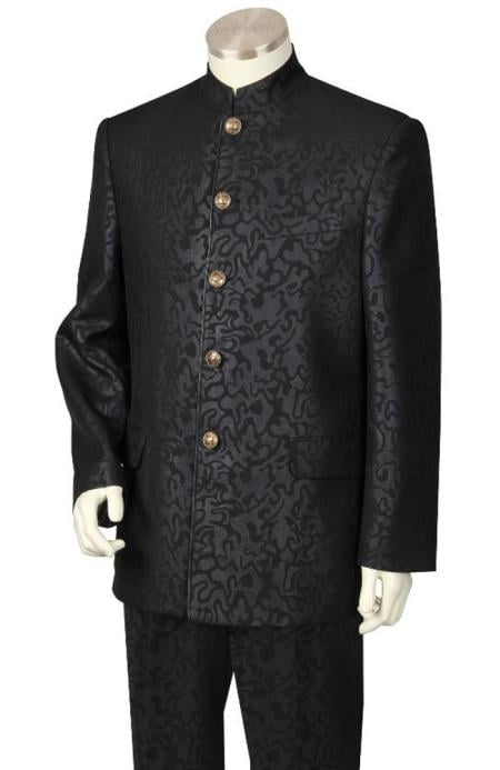 Nehru jacket-Men's 2 Piece Nehru Suit Fancy Patterned Black 