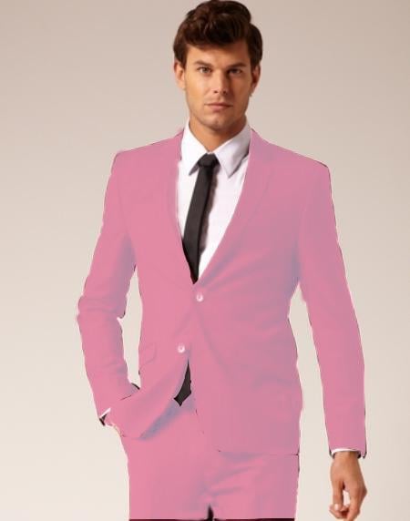 Mens 2 Button Style Wool & Cotton Suit Flat Front Pants Pink 