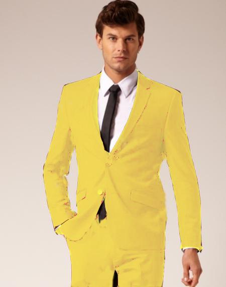 Mensusa Products Mens 2 Button Style Wool & Cotton Suit Flat Front Pants Yellow