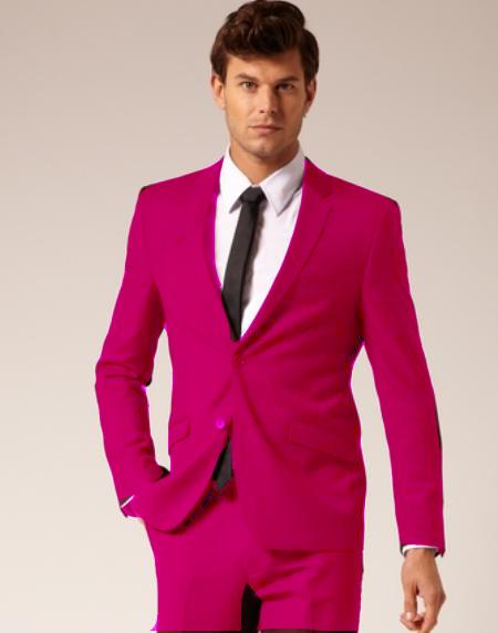 Mensusa Products Mens 2 Button Style Wool & Cotton Suit Flat Front Pants Fuschia