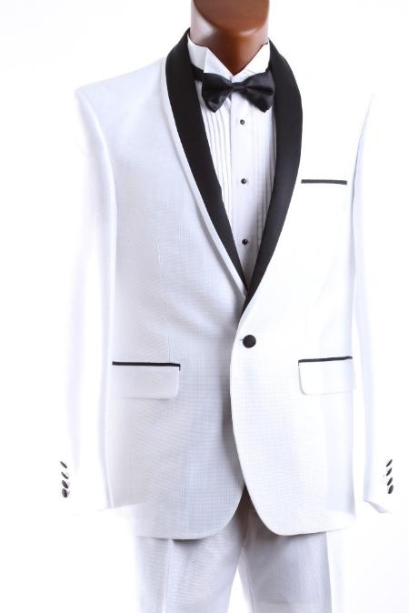 Mensusa Products Mens 1 Button White 3 Pcs Vested Tuxedo Slim Fit