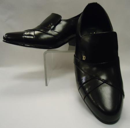 Mensusa Products Mens Black Leather Cuban Heel Slip On Loafers Shoes