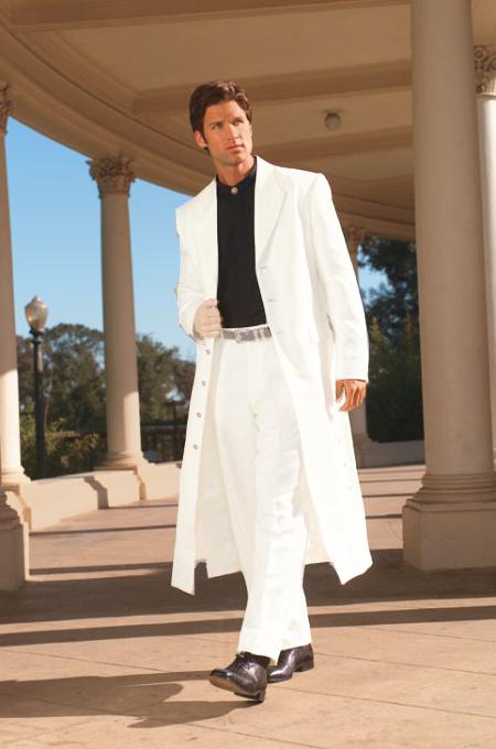 Men's Very Long Fashion White Zoot Suit