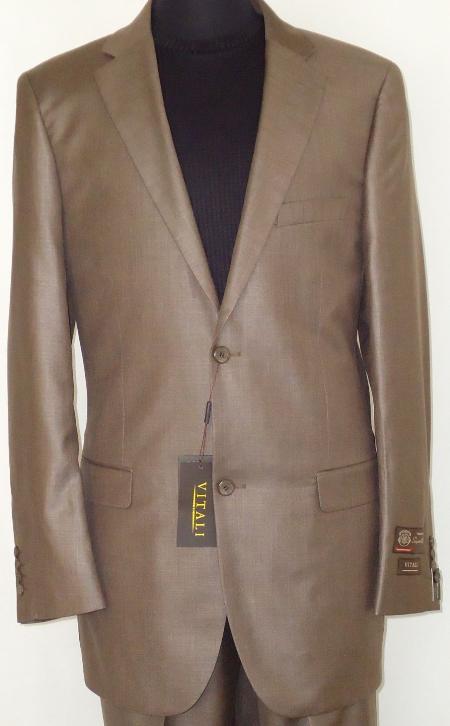 Mensusa Products Mens Designer 2Button Shiny Cocoa Brown Sharkskin Suit
