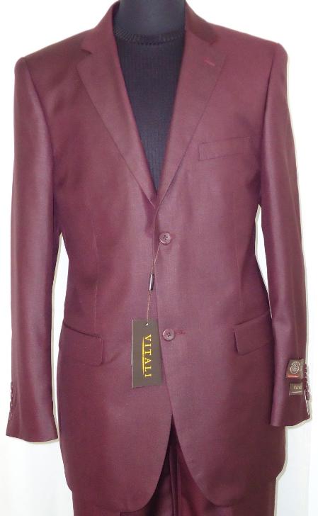 Mensusa Products Mens Designer 2Button Shiny Burgundy Sharkskin Suit