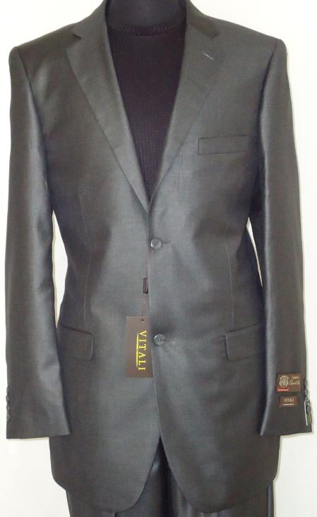 Mensusa Products Mens Designer 2Button Shiny Charcoal Gray Sharkskin Suit