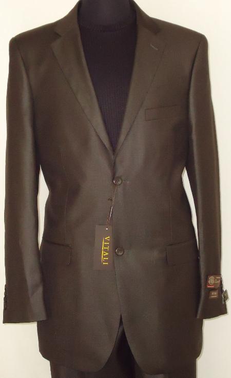 Mensusa Products Mens Designer 2Button Shiny Dark Brown Sharkskin Suit