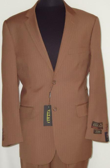 Mensusa Products Mens Rust Classic Business Pinstripe Designer 2 Button Suit