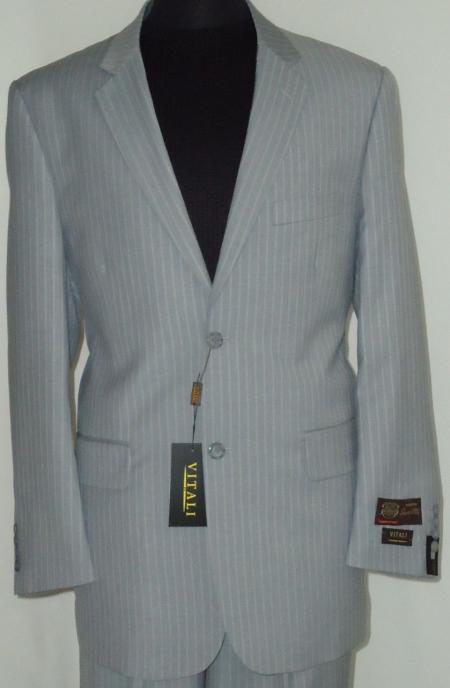 Mensusa Products Mens Gray Classic Business Pinstripe Designer 2 Button Suit Gray