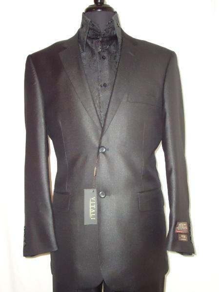 Mensusa Products Mens Designer 2Button Shiny Black Sharkskin Suit