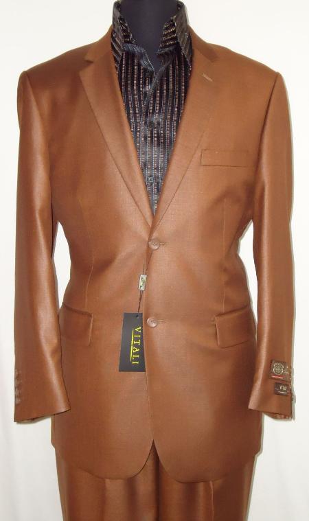 Mensusa Products Mens Designer 2Button Shiny Rust Sharkskin Suit