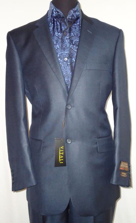 Mensusa Products Mens Designer 2Button Shiny Navy Blue Sharkskin Suit
