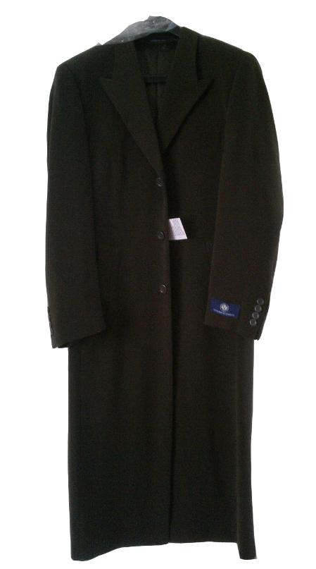 Mensusa Products Long coat men-Extra long Coat with Selfbelt Olive Green
