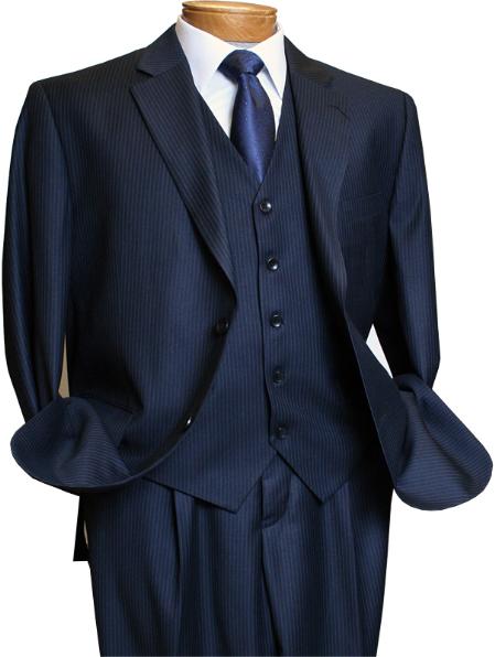 Mensusa Products Mens 3 Piece Navy Pinstripe Italian Design Suit