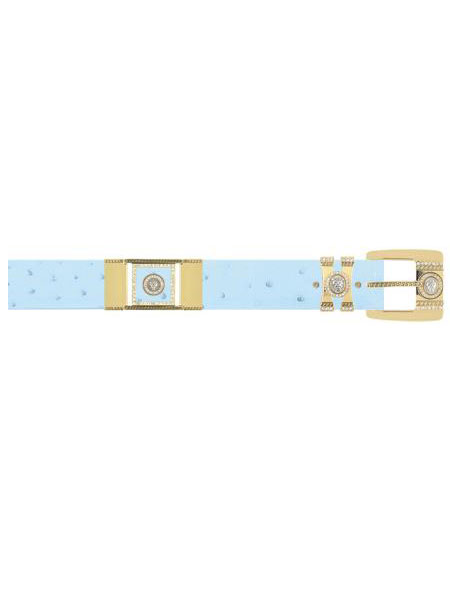 Mensusa Products Baby Blue Genuine Ostrich With Rhinestone / Gold Plated Brackets Belt